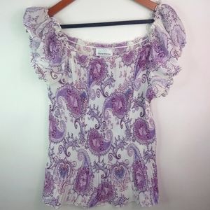 Rene Margo 2X Short Capped Sleeved Peasant Plus in Purple White Paisley